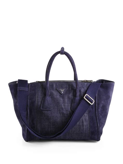 prada denim bags|Prada suede tote.